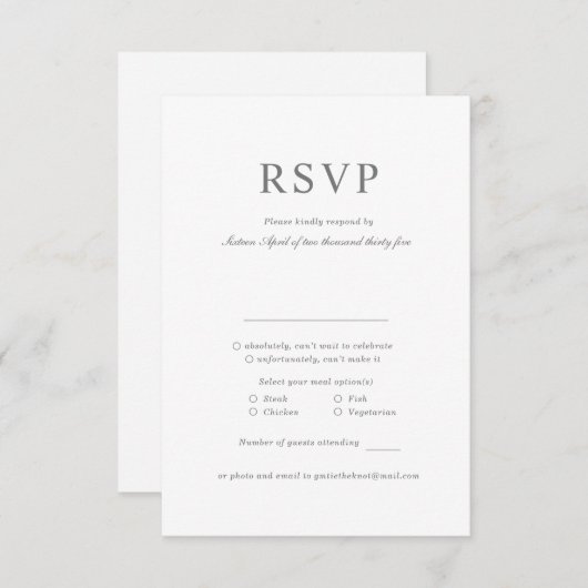 Classic Simple Minimalist RSVP Response Kaart (Voorkant / Achterkant)