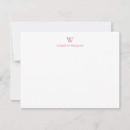 Classic Simple Pink Monogram Note Kaart Notitiekaartje