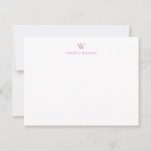 Classic Simple Pink Monogram Note Kaart Notitiekaartje (Voorkant)
