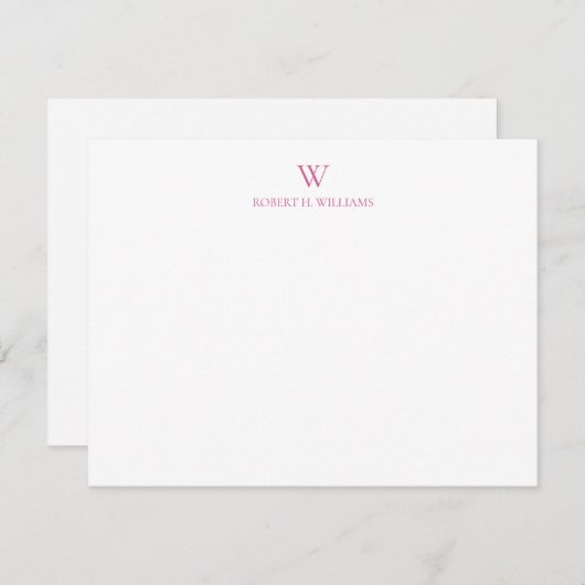 Classic Simple Pink Monogram Note Kaart Notitiekaartje (Voorkant / Achterkant)