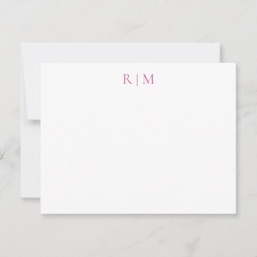 Classic Simple Pink Two Monogram Note Kaart Notitiekaartje (Voorkant)