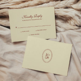 Classic Simple Script Ivory Cream Wedding Monogram RSVP Kaartje