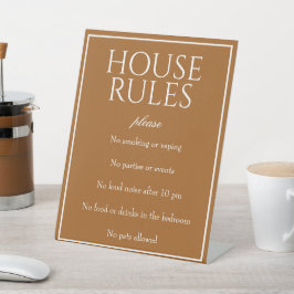 Classic Simple Sienna House Rules Table Sign Reclamebord Met Voetstuk