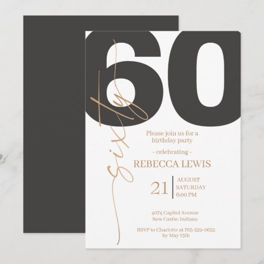 Classic Simple Sixty Modern Adult Birthday Kaart (Voorkant / Achterkant)