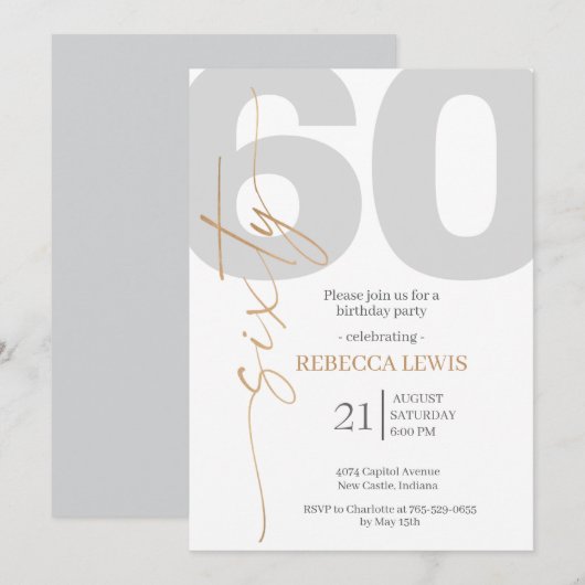 Classic Simple Sixty Modern Adult Birthday Kaart (Voorkant / Achterkant)