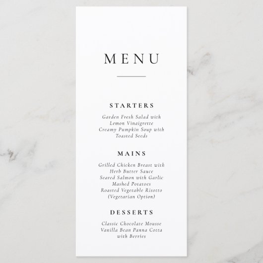 Classic Simple Wedding Menu Card (Voorkant)