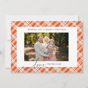 Classic Sinaasappel Tartan Plaid Custom Photo Chri Feestdagenkaart