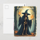 Classic Skeleton Witch Halloween Groet Vintage Briefkaart (Voorkant / Achterkant)