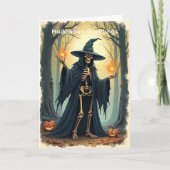Classic Skeleton Witch Halloween Groet Vintage Kaart (Voorkant)