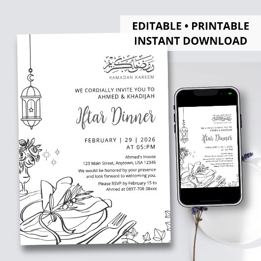 Classic Sketch Table Setting Ramadan Iftar Dinner Kaart