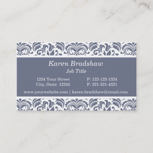 Classic Slate Grey Floral Damask Visitekaartjes (Voorkant)