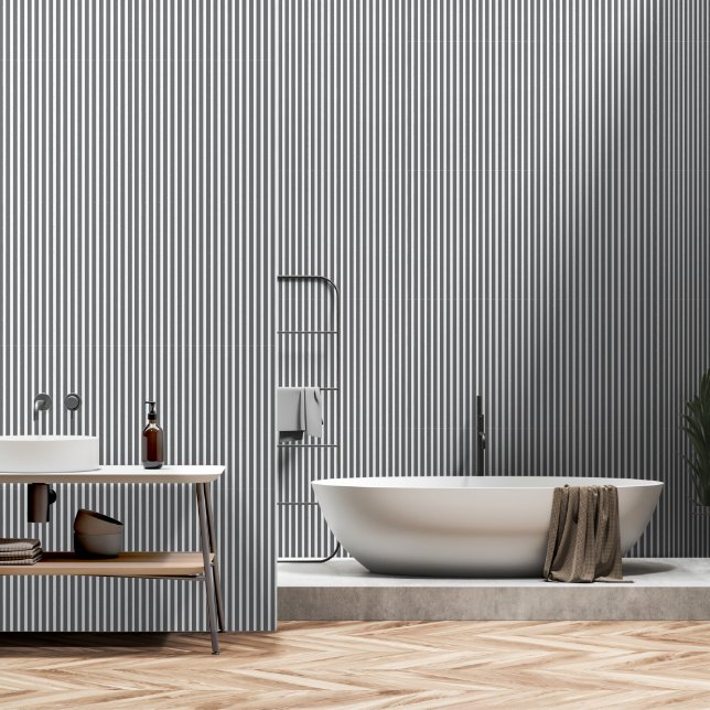 Classic Smoke Grey Stripes Wallpaper Behang (Badkamer)
