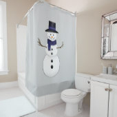Classic Snowman with Dark Blue Scarf on Gray Douchegordijn (In situ)