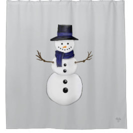 Classic Snowman with Dark Blue Scarf on Gray Douchegordijn