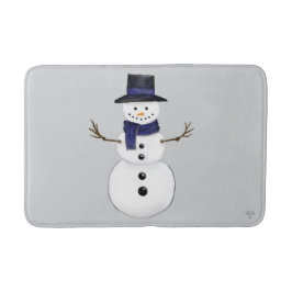 Classic Snowman with Dark Blue Scarf on Grey  Badmat