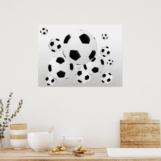 Classic Soccer Football Balls Flying Sports Poster (Keuken)