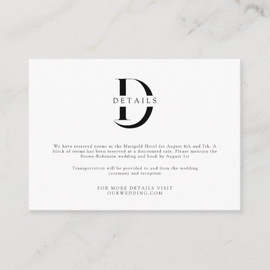 Classic Sophisticated Monogram Wedding Details Informatiekaartje (Voorkant)