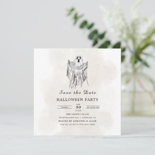 Classic Spooky Woods Sheet Ghost Halloween Save The Date (Staand voorkant)