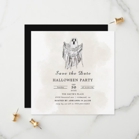 Classic Spooky Woods Sheet Ghost Halloween Save The Date (Voorkant / Achterkant in situ)