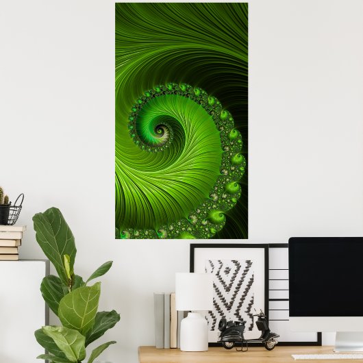 Classic Spring Green Spiral Fractal Abstract Poster (Thuiskantoor)