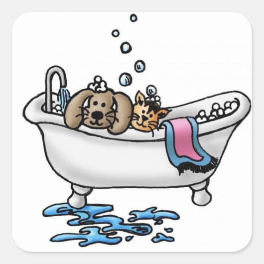 Classic Square Sticker/Pet Bath Vierkante Sticker (Voorkant)