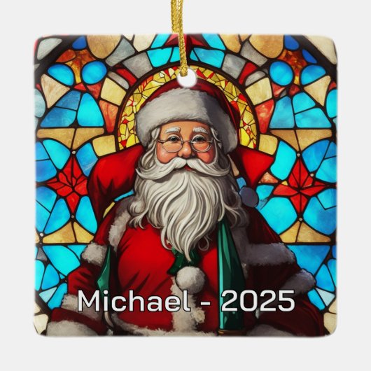 Classic Stained Glass Santa Keramisch Ornament (Voorkant)