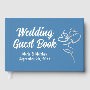 Classic Steel Blue Floral Sketch Folie Guestbook Gastenboek