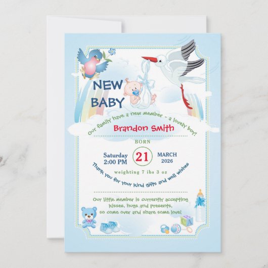 Classic Stork Baby Shower Invitation Kaart (Voorkant)
