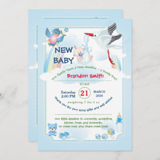 Classic Stork Baby Shower Invitation Kaart