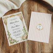 Classic Stripe & Blush Pink Floral Cherub Wedding Kaart