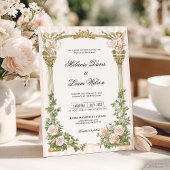 Classic Stripe & Blush Pink Floral Cherub Wedding Kaart