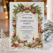 Classic Stripe Red Bow Christmas Party Invitation Kaart