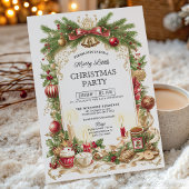 Classic Stripe Red Bow Christmas Party Invitation Kaart
