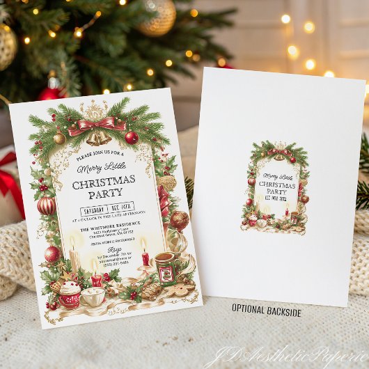 Classic Stripe Red Bow Christmas Party Invitation Kaart