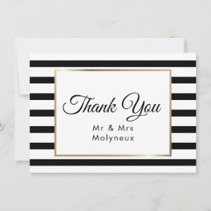 Classic Stripe Wedding   Faux Gold Foil Hartelijk  Bedankkaart