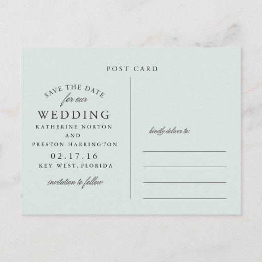 Classic Stripes Bewaar de Date Post Kaart in blauw (Achterkant)