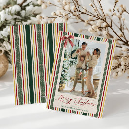 Classic Stripes Bow Vrolijke Kerstfoto Feestdagenkaart
