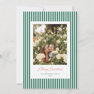 Classic Stripes Groene Kerstvakantie Fotokaart Feestdagenkaart