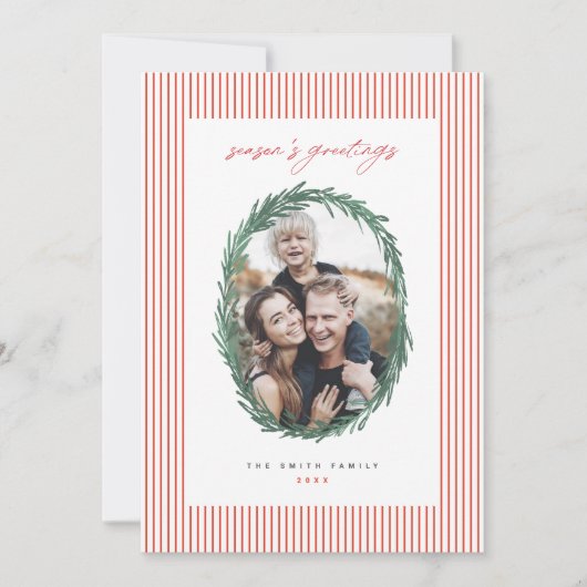 Classic Stripes Kerstvakantie Krans Flat Kaart (Voorkant)