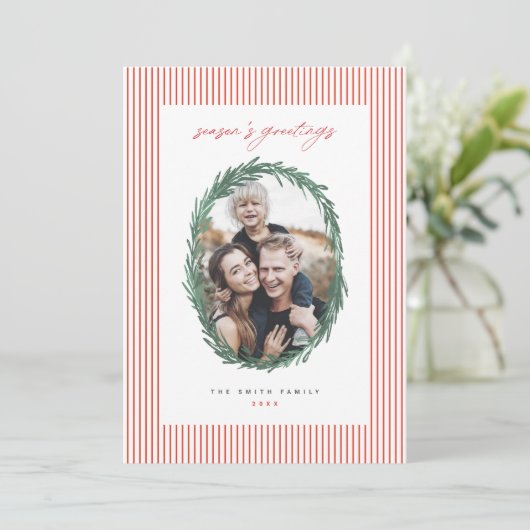 Classic Stripes Kerstvakantie Krans Flat Kaart (Staand voorkant)