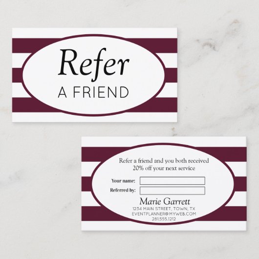 Classic Stripes Maroon Verwijs Een Vriend Aanbevelingskaartje (Voorkant / Achterkant)