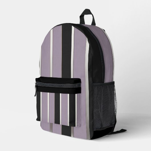 Classic Stripes Purple Black and Silver Bedrukte Rugzak (Achterkant Hoek Rechts)