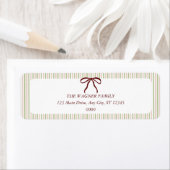 Classic Stripes Red Bow Christmas Etiket (Insitu)