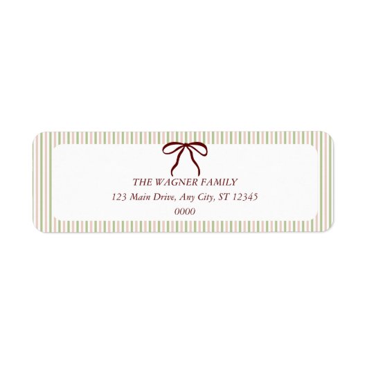Classic Stripes Red Bow Christmas Etiket (Voorkant)