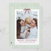 Classic Stripes Red Bow Frame Christmas Photo  Feestdagenkaart (Voorkant / Achterkant)