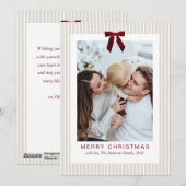 Classic Stripes Red Bow Frame Christmas Photo Feestdagenkaart (Voorkant / Achterkant)
