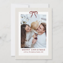 Classic Stripes Red Bow Frame Christmas Photo 