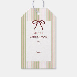 Classic Stripes Red Bow Merry Christmas Cadeaulabel