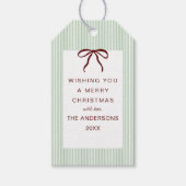 Classic Stripes Red Bow Merry Christmas Cadeaulabel (Voorkant)