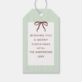 Classic Stripes Red Bow Merry Christmas Cadeaulabel